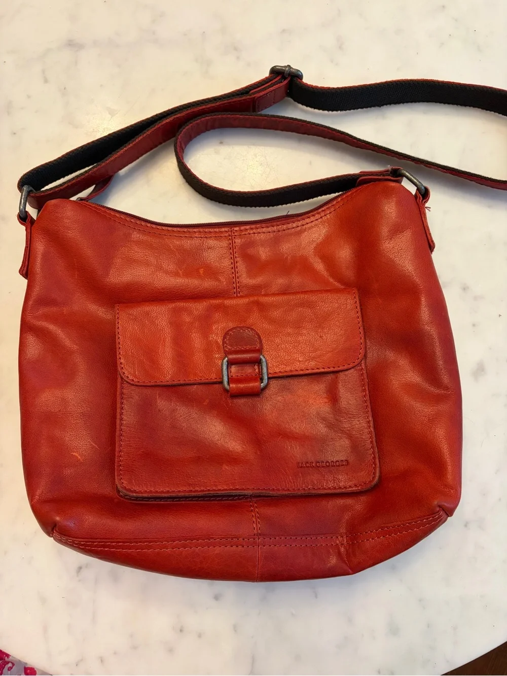 Jack‎ Georges Red Leather Voyager Crossbody Bag with Front Pocket